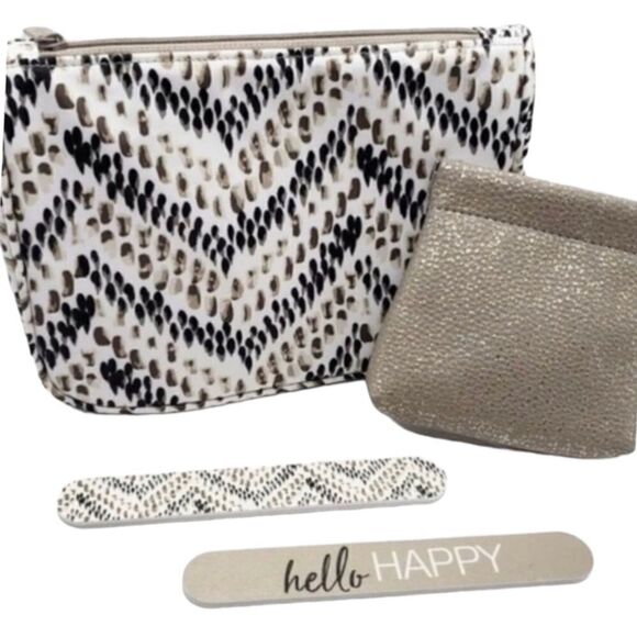 Thirty-One Hello Happy Cosmetic Bag 4 Pc Set Raindrop Chevron Purse Nail Files - Picture 8 of 8
